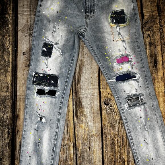 Kloud9 Distressed Patchwork & Paint Splattered Jeans Men's 34x32 Slim Straight - Picture 7 of 10
